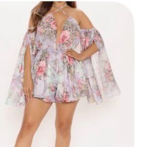 Fashion Nova Floral Off-Shoulder Dress - Purple and Pink